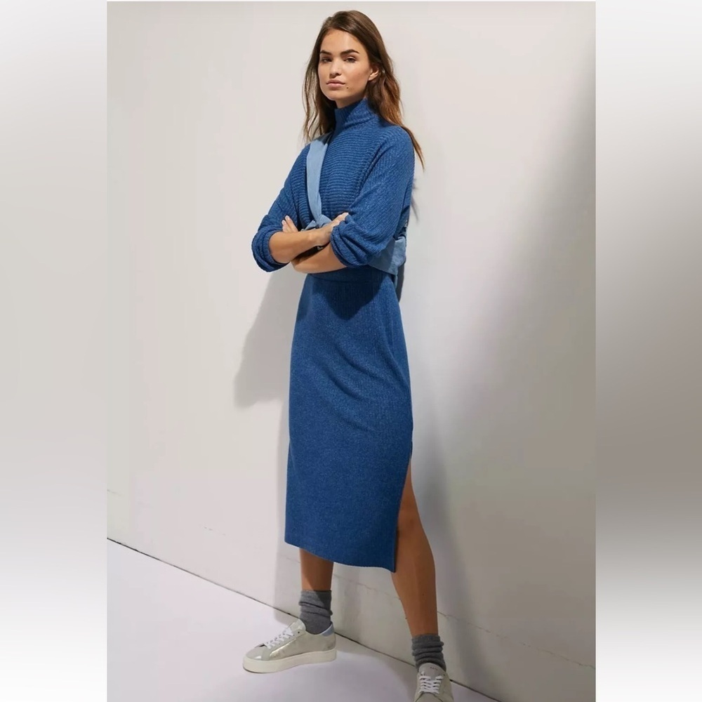 SATURDAYSUNDAY Anthropologie Blue Mariah Long Sleeve Rib Knit Maxi Dress Medium